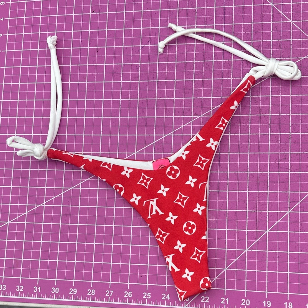 Red Logo-Print Tie-Side Bikini Bottom - Women